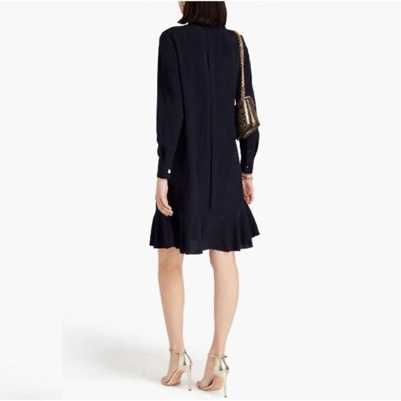 Tory Burch Navy Jane Ruffle Button Front Crepe Dress - Picture 2 of 10